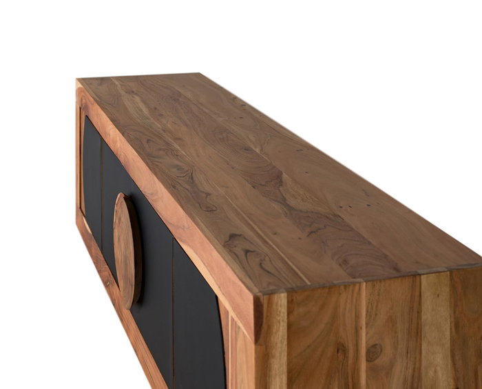 GINER Y COLOMER Buffet TV en bois d'acacia naturel et noir avec 4 portes - Dimensions : portes latérales 32x33 cm, centrales 32x67 cm