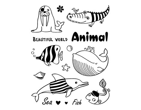 Innspiro Set de tampons acryliques Animaux marins et poissons 14x18cm