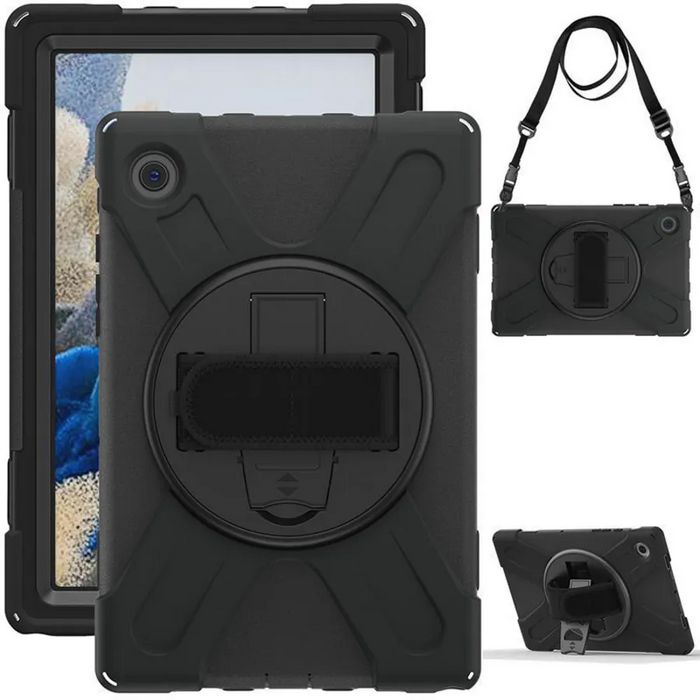 eSTUFF Coque intégrale Galaxy Tab A8 10,5 CHICAGO Noir - Protection écran intégrée, béquille, bandoulière