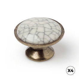 Rei Bouton de tiroir modèle 814 porcelaine zamak finition craquelée or vieux Ø30mm blister 4 pièces