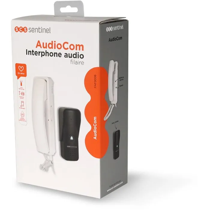 SCS SENTINEL AudioCom - Interphone audio filaire avec combiné intérieur et transformateur intégré, platine de rue en aluminium IP55