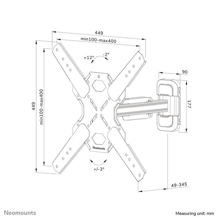 Neomounts WL40S-840BL14 Support mural TV orientable pour écrans 32 à 65 pouces (40 kg, VESA 100x100 à 400x400 mm) - Noir