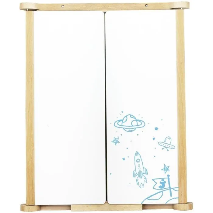 Jeujura Tableau Triptyque Mural pour Enfants en Bois Naturel avec Ardoise Centrale et Volets Craie/Feutre Effaçable, Accessoires Inclus, 82 x 56 cm
