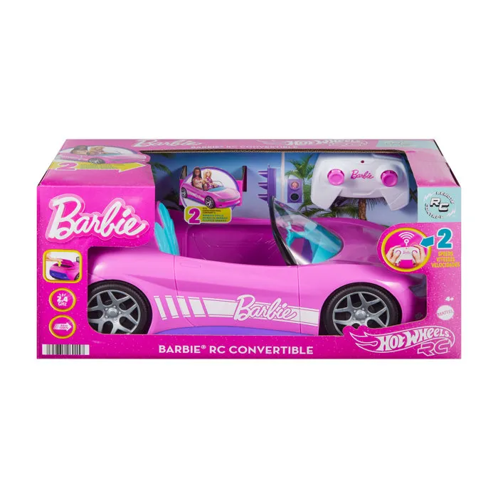Hot Wheels RC Cabriolet Barbie - Voiture radiocommandée pour enfants à partir de 3 ans avec modes histoire et conduite, compatible poupées Barbie