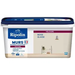 Ripolin Peinture Velours 2.5 L 441606 Beige Glaise - Pour murs, boiseries & radiateurs - Haute opacité, lessivable, aspect soyeux - Classée A+