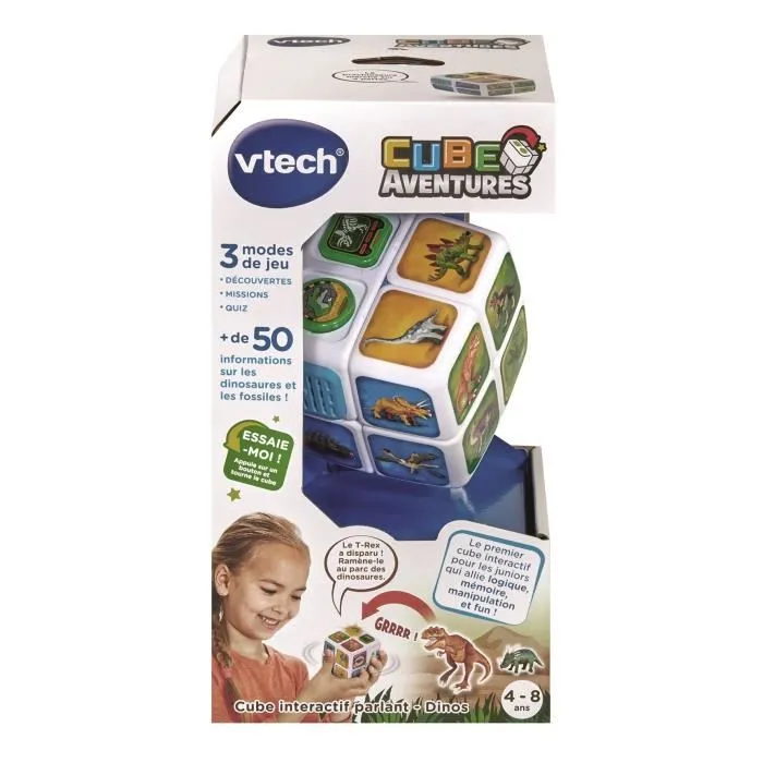 Vtech Cube Aventures Dinos - Jeu éducatif interactif parlant sur les dinosaures - En français - Pour enfants de 4 à 8 ans