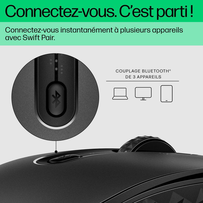 HP 695 Souris Sans Fil Rechargeable Bluetooth avec Charge Qi, 6 Boutons Programmable, 4000 PPP, Périphérique Léger et Écologique en Français