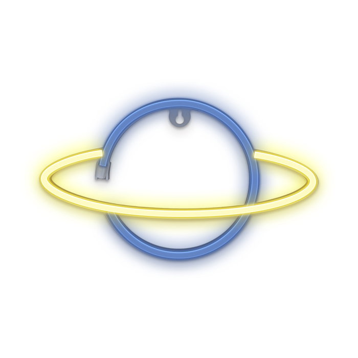 Forever Néon LED Saturn Yellow - Lampe Décorative Murale avec Support, Alimentation USB ou Piles, Idéal pour Salon et Bar, 30 cm