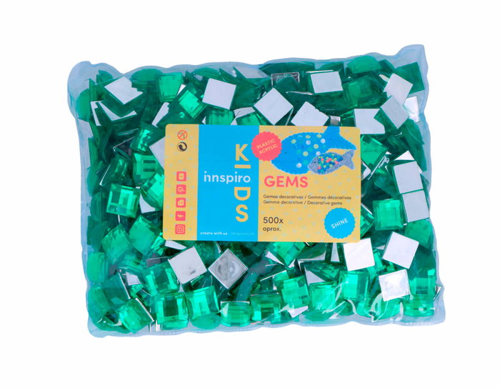 Innspiro Gemmes décoratives acryliques carrées vertes 16x16mm, 500 unités env.