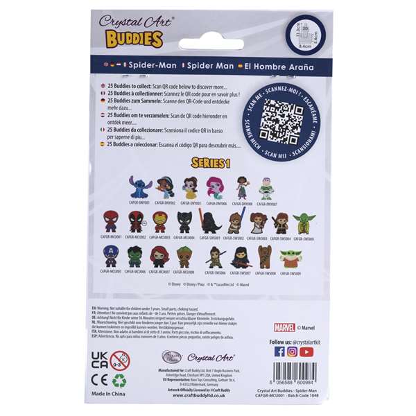 Crystal Art Buddy - Kit Créatif de Cristaux Brillants Spider-Man - Art Diamant et Perles à Broder - 12 x 19,5 x 1,5 cm - À Partir de 3 Ans