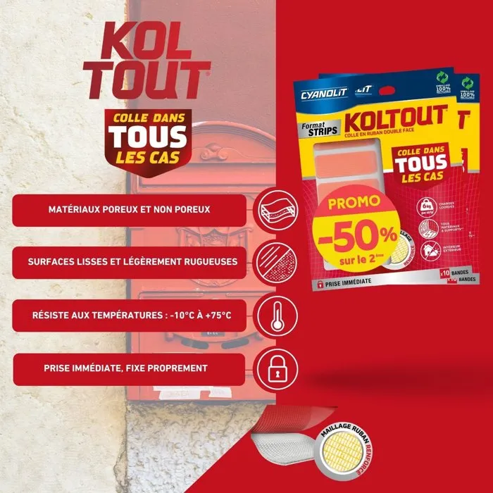 Cyanolit Lot de 2 rubans adhésifs double face Koltout Ruban Strips x10 Cyanolit Lot de 2 rubans adhésifs double face Koltout Ruban Strips x10