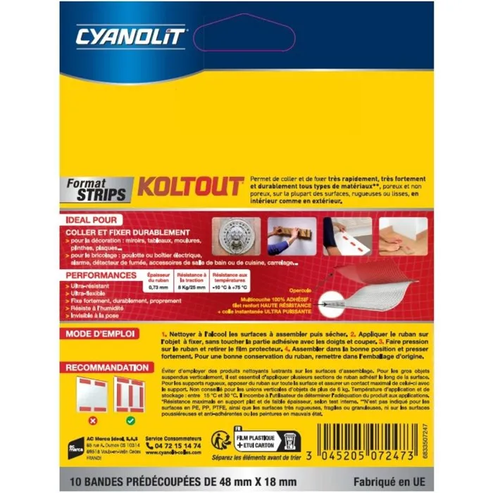 Cyanolit Lot de 2 rubans adhésifs double face Koltout Ruban Strips x10 Cyanolit Lot de 2 rubans adhésifs double face Koltout Ruban Strips x10