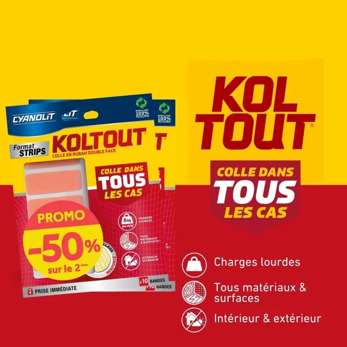 Cyanolit Lot de 2 rubans adhésifs double face Koltout Ruban Strips x10 Cyanolit Lot de 2 rubans adhésifs double face Koltout Ruban Strips x10