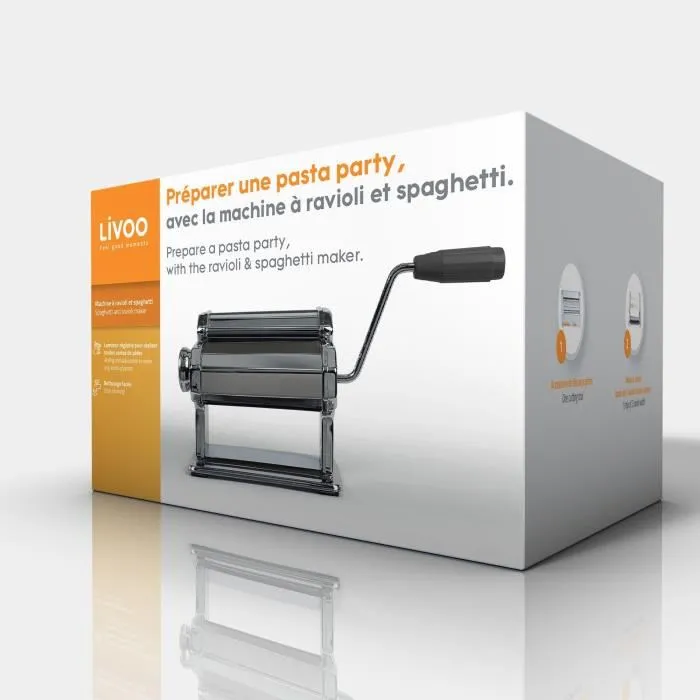 Livoo MEN41 - Machine à raviolis et spaghetti en acier inoxydable - 9 positions de découpe - Avec accessoire moule à raviolis