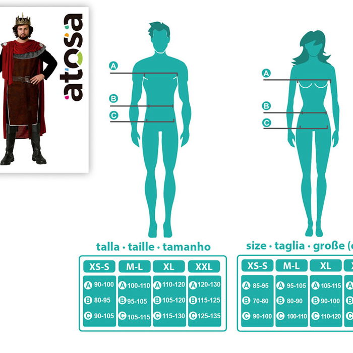 Déguisement Adulte Homme Roi Médiéval Rouge Avec Cape Taille XL - Composition: Polyester, Contient: Combinaison, Tunique, Ceinture