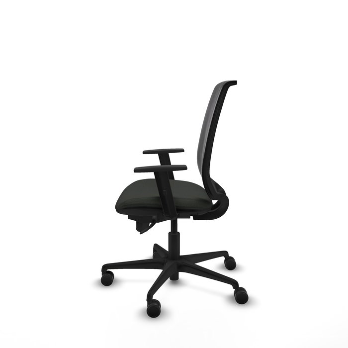 Chaise Alares Synchro 5 positions tissu Noir Base en nylon noir Accoudoir 1D Sans appui-tête Roulettes 65mm nylon