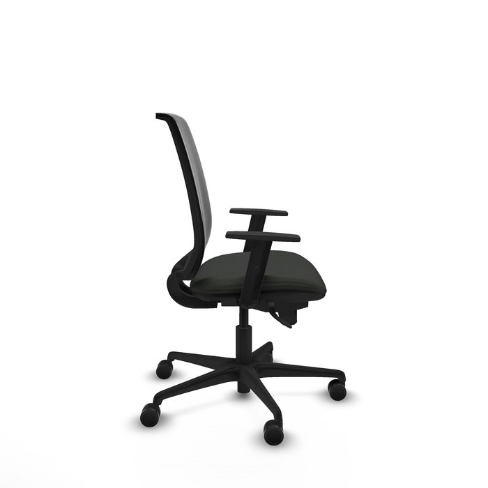 Chaise Alares Synchro 5 positions tissu Noir Base en nylon noir Accoudoir 1D Sans appui-tête Roulettes 65mm nylon