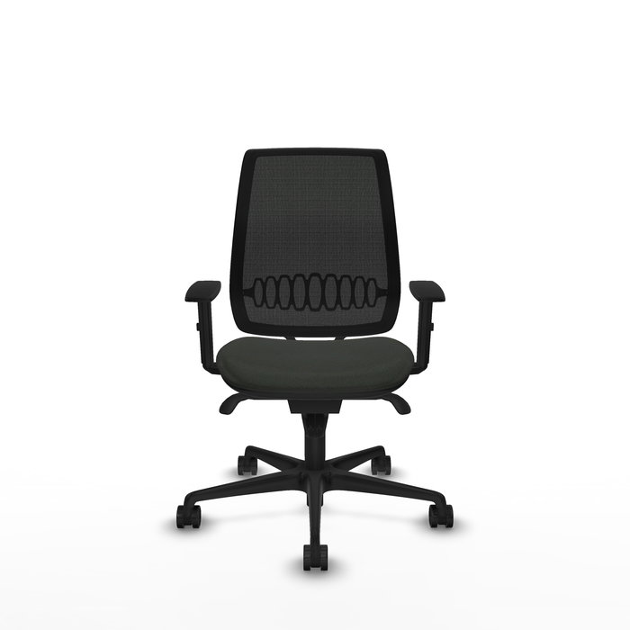 Chaise Alares Synchro 5 positions tissu Noir Base en nylon noir Accoudoir 1D Sans appui-tête Roulettes 65mm nylon