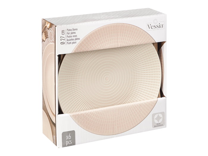 Vessia Assiette Plate 27 cm Beige avec Gravure (Set de 12)