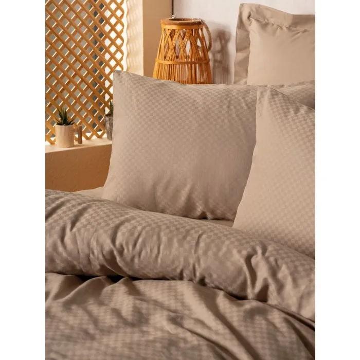 Parure de lit 1 pièce - Housse de couette 140 x 200 cm et taie d'oreiller 60 x 60 cm - 100% coton renforcé - Imprimé carreaux Vison