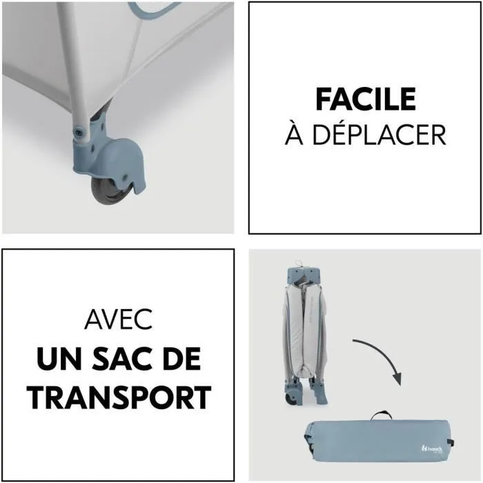 Hauck Sleep N Play Go Plus - Lit de voyage pliable avec roulettes, 60 x 120 cm, de la naissance à 15 kg, couleur Dusty Bleu