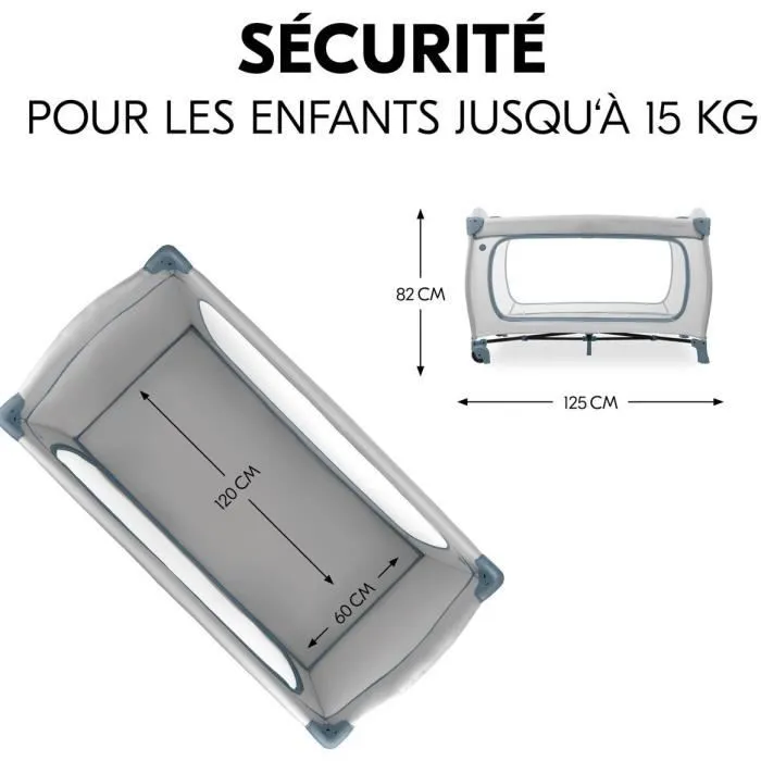 Hauck Sleep N Play Go Plus - Lit de voyage pliable avec roulettes, 60 x 120 cm, de la naissance à 15 kg, couleur Dusty Bleu