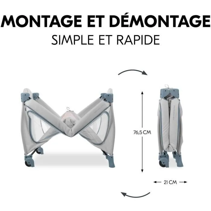 Hauck Sleep N Play Go Plus - Lit de voyage pliable avec roulettes, 60 x 120 cm, de la naissance à 15 kg, couleur Dusty Bleu