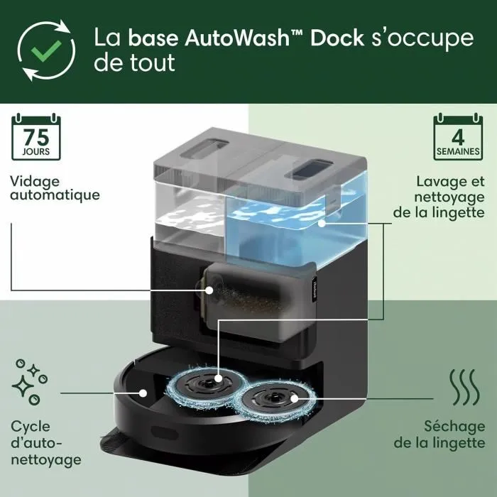 Irobot Roomba Plus 405 Combo Aspirateur Robot Laveur avec Base Multifonction, LiDAR Clearview, Autonomie 1h45, Aspiration 7000 Pa - Noir