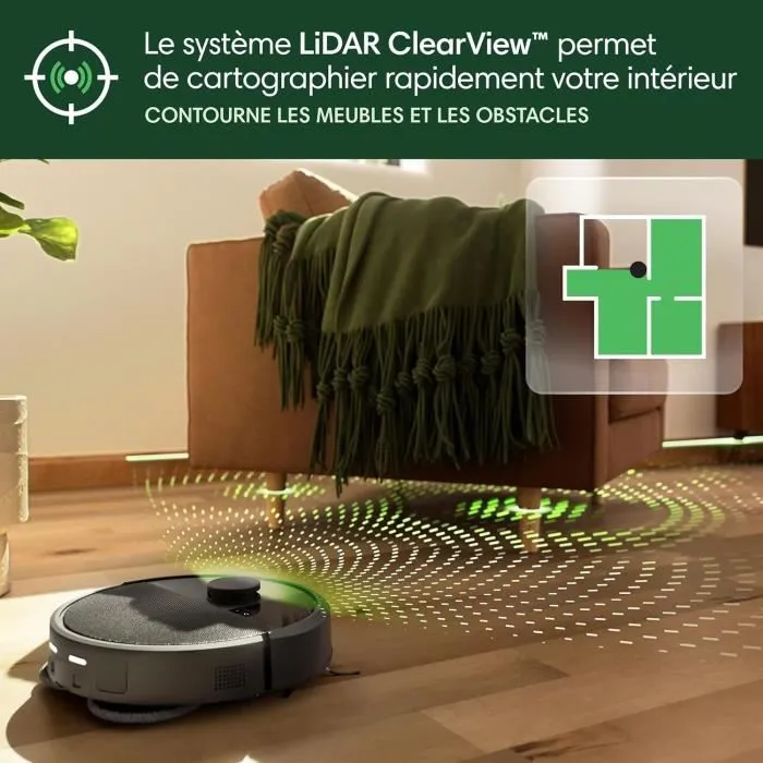 Irobot Roomba Plus 405 Combo Aspirateur Robot Laveur avec Base Multifonction, LiDAR Clearview, Autonomie 1h45, Aspiration 7000 Pa - Noir