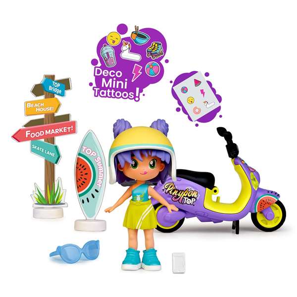 Famosa Pinypon TOP Figure avec Moto, Casque et Lunettes - Jouet Recommandé à Partir de 4 Ans