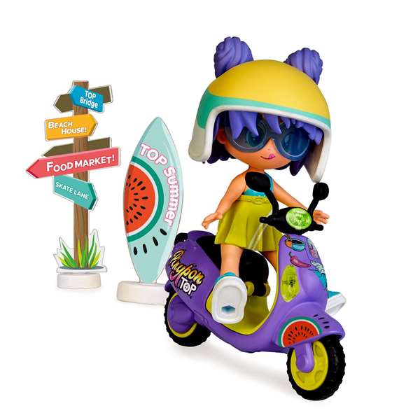 Famosa Pinypon TOP Figure avec Moto, Casque et Lunettes - Jouet Recommandé à Partir de 4 Ans
