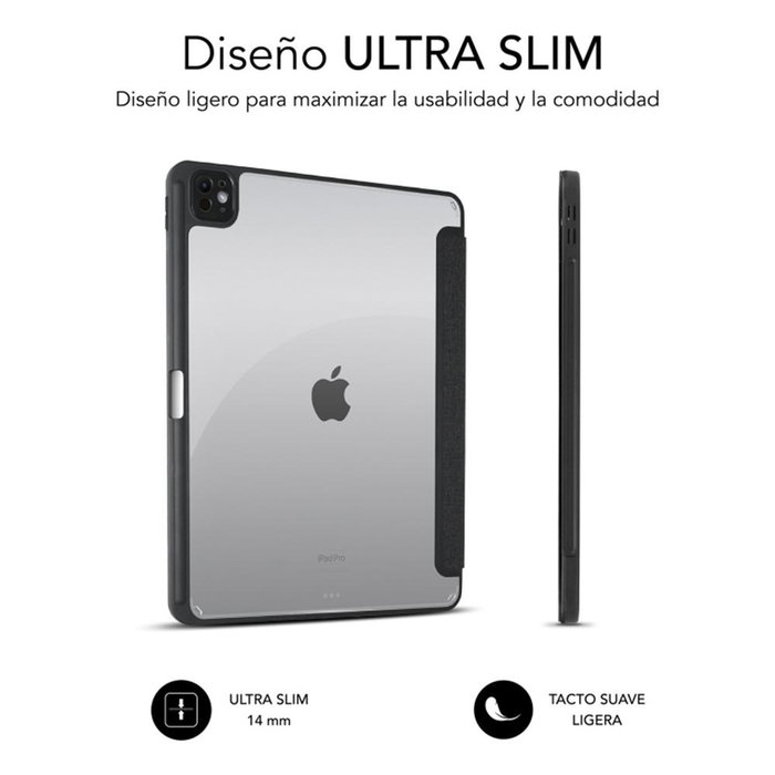 Subblim Clear Shock Case Coque Folio pour iPad Pro 13 M4 7e Génération, Protection Anti-Choc Transparente avec Support et Emplacement Apple Pencil, Noir