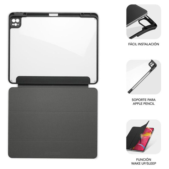 Subblim Clear Shock Case Coque Folio pour iPad Pro 13 M4 7e Génération, Protection Anti-Choc Transparente avec Support et Emplacement Apple Pencil, Noir