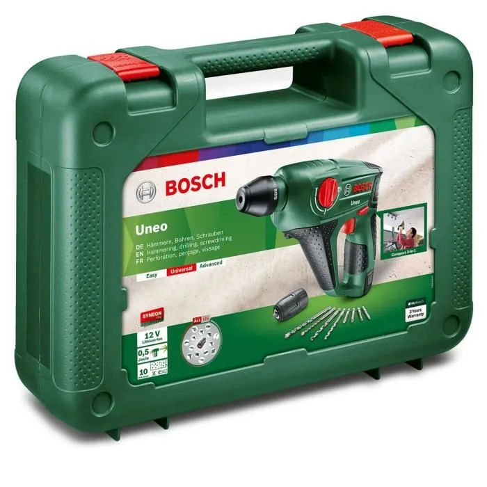 Bosch - Perforateur sans fil UNEO 12V avec batterie 2,5 Ah - Frappe 0,5 J, perçage béton 10 mm, 4800 cps/min