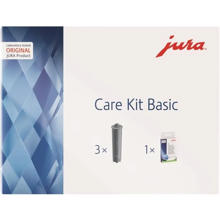 JURA Care Kit Basic - Kit d'entretien de base avec 3 cartouches filtrantes CLARIS Smart+ et 6 pastilles nettoyage 3 phases pour cafetières automatiques JURA Care Kit Basic - Kit d'entretien de base avec 3 cartouches filtrantes CLARIS Smart+ et 6 pastilles nettoyage 3 phases pour cafetières automatiques