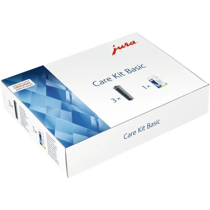 JURA Care Kit Basic - Kit d'entretien de base avec 3 cartouches filtrantes CLARIS Smart+ et 6 pastilles nettoyage 3 phases pour cafetières automatiques JURA Care Kit Basic - Kit d'entretien de base avec 3 cartouches filtrantes CLARIS Smart+ et 6 pastilles nettoyage 3 phases pour cafetières automatiques