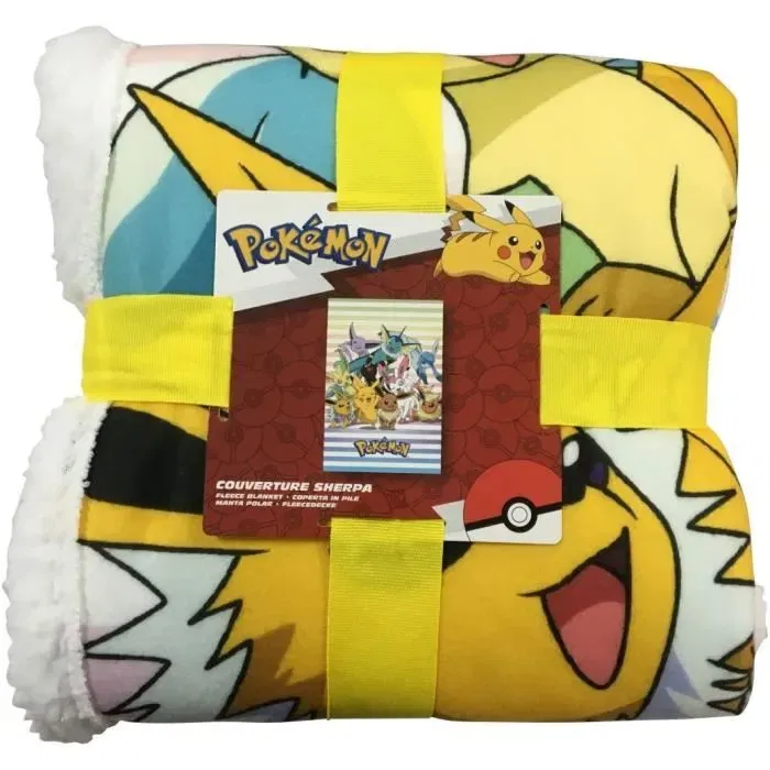Pokémon Couverture plaid sherpa avec effigie, thème Evolutions, côtés polaire et imitation laine, 100 x 150 cm