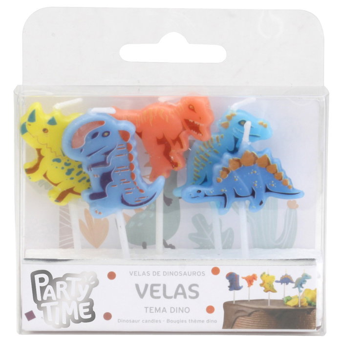 Party Time Lot de 5 bougies anniversaire dinosaures