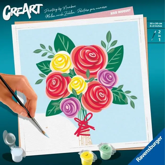 Ravensburger CreArt 25520 - Peinture par numéros adulte, Bouquet de roses, 20x20 cm, Loisir créatif, Dès 12 ans