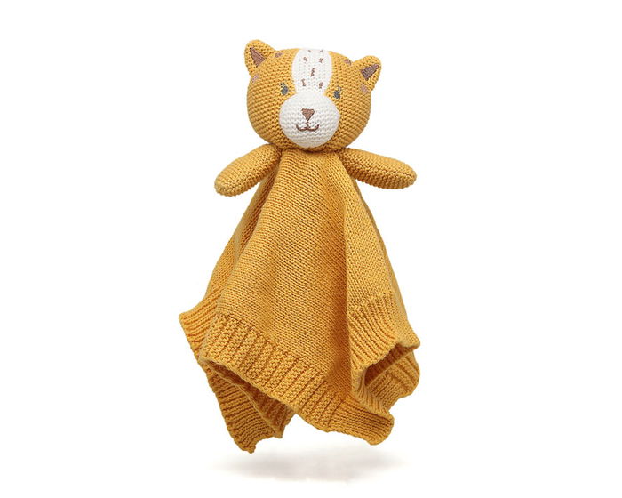KioKids Doudou Tigre Algodón Collection Cotton Friends - Peluche Écologique en Coton pour Bébé à Partir de 2 Mois - Coloris Moutarde