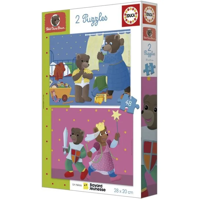 Educa - Puzzle 48 Pièces Petit Ours Brun - Ensemble de 2 Puzzles pour Enfants Dès 4 Ans - 28 x 20 cm