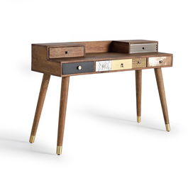GINER Y COLOMER Bureau en bois de manguier avec tiroirs de différents finis, 88 x 130 x 45 cm, naturel, finition main