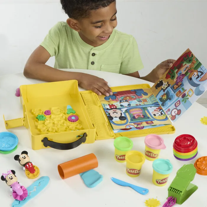 Play-Doh Coffret de Pâte à Modeler Portatif Crée une Histoire Disney Junior Mickey & Minnie - Loisirs Créatifs Enfant dès 2 Ans