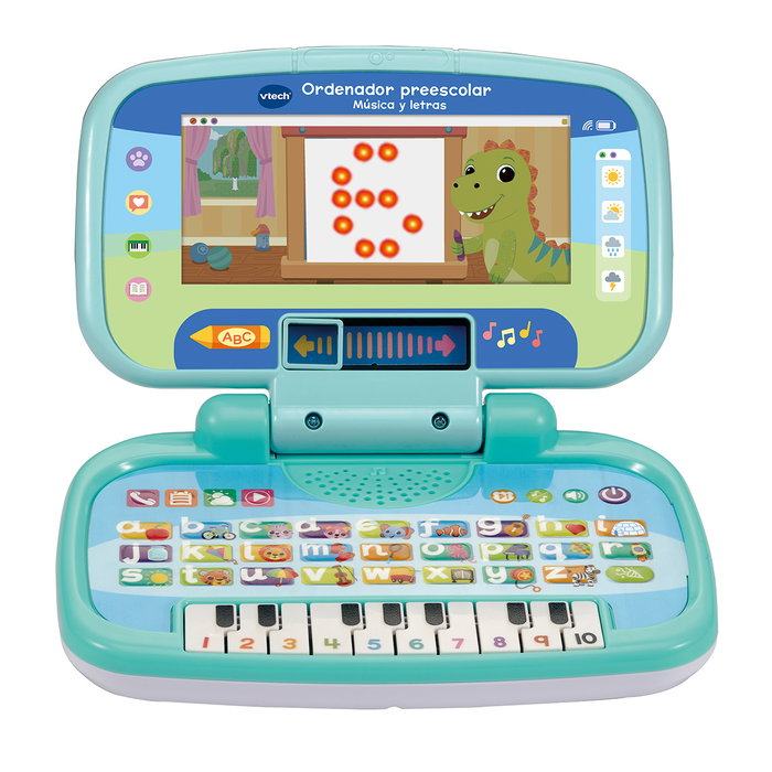 V-Tech Ordinateur Préscolaire Musique et Lettres 80-576422 - Ordinateur éducatif enfant avec piano, jeux et voix d'animaux