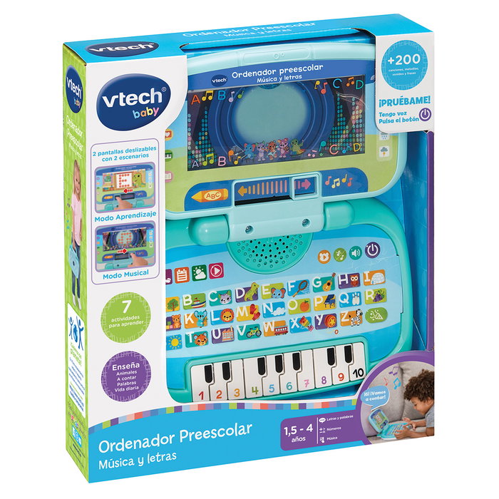 V-Tech Ordinateur Préscolaire Musique et Lettres 80-576422 - Ordinateur éducatif enfant avec piano, jeux et voix d'animaux