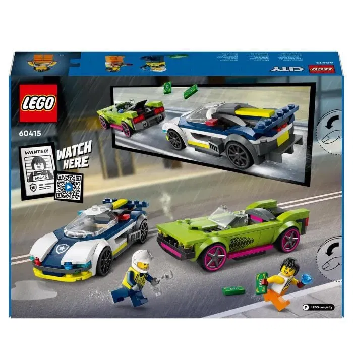 LEGO City 60415, Set de Construction avec Voiture de Police et Super Voiture, Jeu de Minifigurines Policier et Cambrioleur, Cadeau Enfant Dès 6 Ans