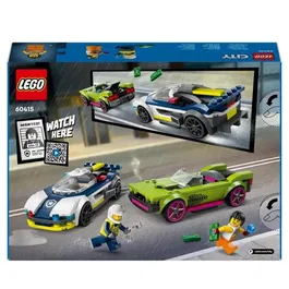 LEGO City 60415, Set de Construction avec Voiture de Police et Super Voiture, Jeu de Minifigurines Policier et Cambrioleur, Cadeau Enfant Dès 6 Ans