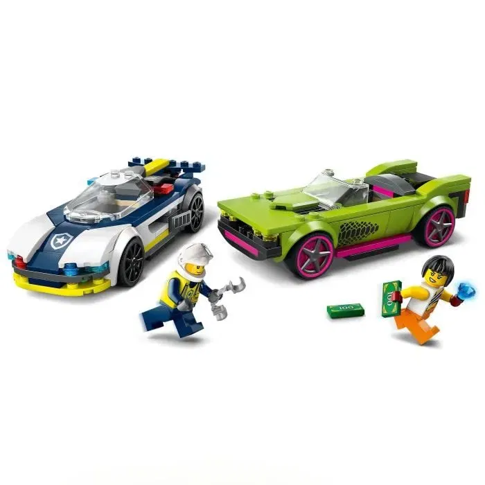 LEGO City 60415, Set de Construction avec Voiture de Police et Super Voiture, Jeu de Minifigurines Policier et Cambrioleur, Cadeau Enfant Dès 6 Ans