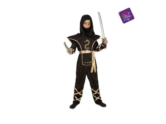 My Other Me Déguisement Ninja Noir Taille 7-9 Ans avec Capuche, Armure, Ceinture et Masque