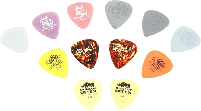 Dunlop Pack Variety Light & Medium - 12 Médiators assortis Nylon, Max-Grip, Celluloid, Gator Grip, Tortex, Ultex